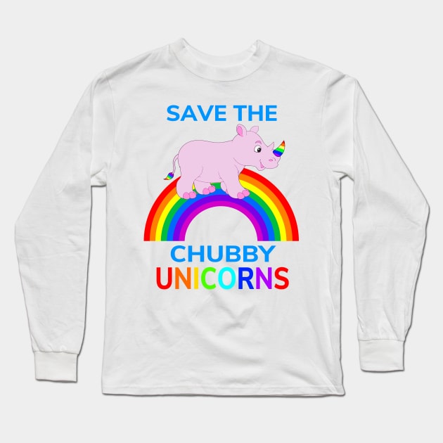 Save The Chubby Unicorns T-Shirt - Funny Rhino Tee For Kids Long Sleeve T-Shirt by Ilyashop